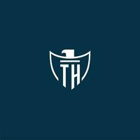 TH initial monogram logo for shield with eagle image vector design