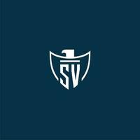 SV initial monogram logo for shield with eagle image vector design