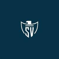 SV initial monogram logo for shield with eagle image vector design