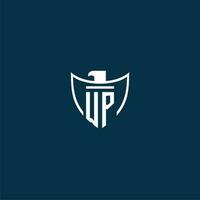 WP initial monogram logo for shield with eagle image vector design