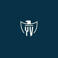 YV initial monogram logo for shield with eagle image vector design