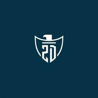 ZD initial monogram logo for shield with eagle image vector design