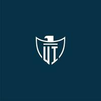 WI initial monogram logo for shield with eagle image vector design