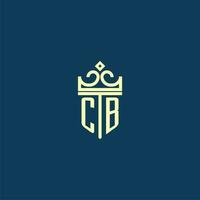 CB initial monogram shield logo design for crown vector image