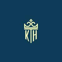 KH initial monogram shield logo design for crown vector image