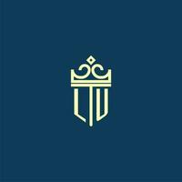 LU initial monogram shield logo design for crown vector image