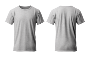 einfach grau T-Shirt Attrappe, Lehrmodell, Simulation Vorlage, mit Sicht, Vorderseite und zurück, isoliert auf transparent Hintergrund, generativ ai png