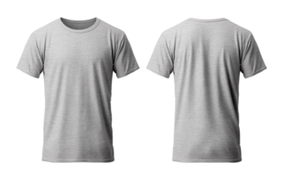 plaine gris T-shirt maquette modèle, avec voir, de face et dos, isolé sur transparent arrière-plan, génératif ai png