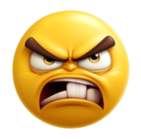 yellow emoticon 3d icon. angry facial expression. png