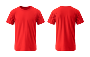 duidelijk rood t-shirt mockup sjabloon, met keer bekeken, voorkant en rug, geïsoleerd Aan transparant achtergrond, generatief ai png