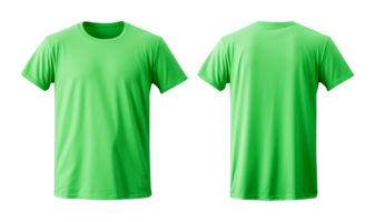 einfach Grün T-Shirt Attrappe, Lehrmodell, Simulation Vorlage, mit Ansichten, Vorderseite und zurück, isoliert auf transparent Hintergrund, generativ ai png