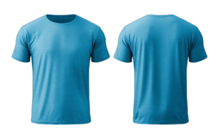 duidelijk blauw t-shirt mockup sjabloon, met keer bekeken, voorkant en rug, geïsoleerd Aan transparant achtergrond, generatief ai png