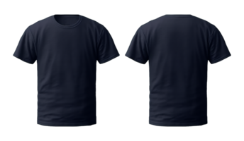 plain navy t-shirt mockup template, with views, front and back, isolated on transparent background, png