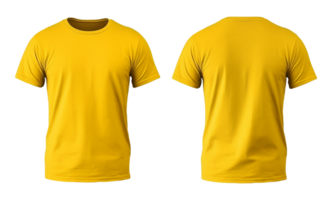 plain yellow t-shirt mockup template, with view, front and back, isolated on transparent background, png