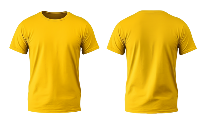 plain yellow t-shirt mockup template, with view, front and back, isolated  on transparent background, generative ai 24125098 PNG