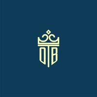 OB initial monogram shield logo design for crown vector image