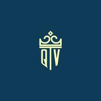 QV initial monogram shield logo design for crown vector image