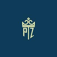 PZ initial monogram shield logo design for crown vector image