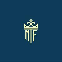 MF initial monogram shield logo design for crown vector image