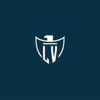 LV initial monogram logo for shield with eagle image vector design