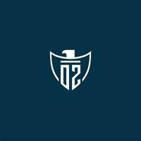 OZ initial monogram logo for shield with eagle image vector design