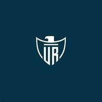 UR initial monogram logo for shield with eagle image vector design