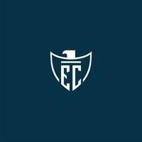 EC initial monogram logo for shield with eagle image vector design