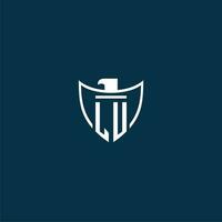 LU initial monogram logo for shield with eagle image vector design