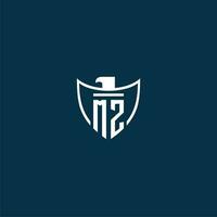 MZ initial monogram logo for shield with eagle image vector design