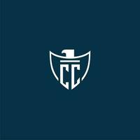 CC initial monogram logo for shield with eagle image vector design
