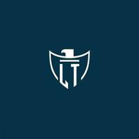 LT initial monogram logo for shield with eagle image vector design