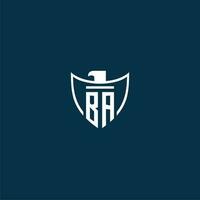 BA initial monogram logo for shield with eagle image vector design