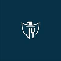 JY initial monogram logo for shield with eagle image vector design