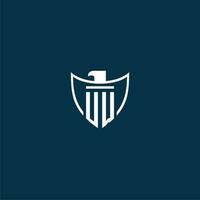UW initial monogram logo for shield with eagle image vector design