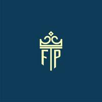 FP initial monogram shield logo design for crown vector image