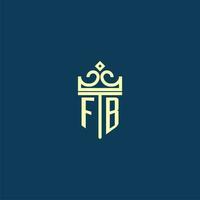 FB initial monogram shield logo design for crown vector image