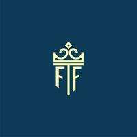 FF initial monogram shield logo design for crown vector image