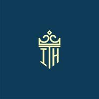 IH initial monogram shield logo design for crown vector image