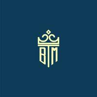 BM initial monogram shield logo design for crown vector image