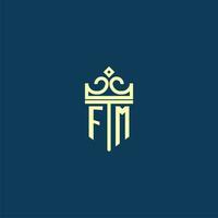 FM initial monogram shield logo design for crown vector image