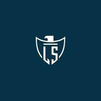 LS initial monogram logo for shield with eagle image vector design