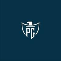 PG initial monogram logo for shield with eagle image vector design