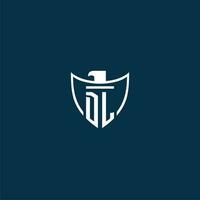 DL initial monogram logo for shield with eagle image vector design