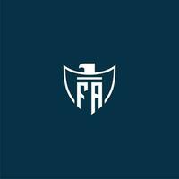 FA initial monogram logo for shield with eagle image vector design