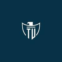 TW initial monogram logo for shield with eagle image vector design