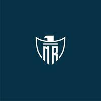 MR initial monogram logo for shield with eagle image vector design