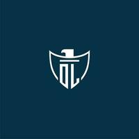 OL initial monogram logo for shield with eagle image vector design