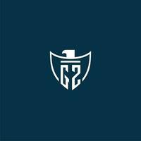 GZ initial monogram logo for shield with eagle image vector design