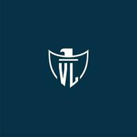 VL initial monogram logo for shield with eagle image vector design