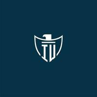 IW initial monogram logo for shield with eagle image vector design